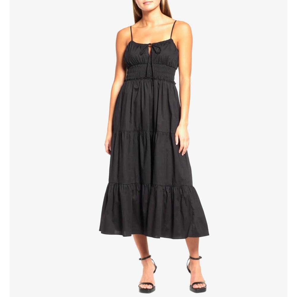 NWOT WAYF Wisteria Black Tiered Midi Sundress Smocked Waist Cotton Size Large